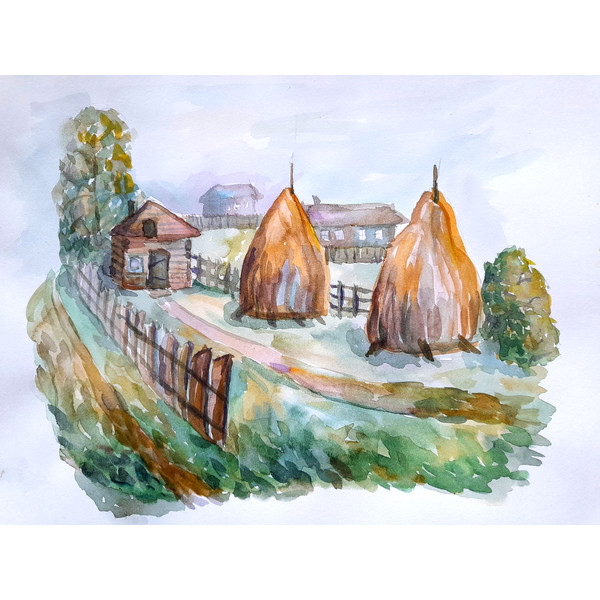 landscape, village, nature, houses, countryside, illustration, poster, poster, painting.png