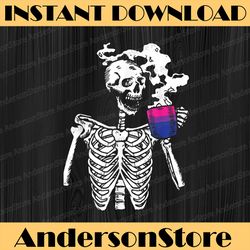 skeleton drinking coffee bi-sexual pride skull lgbt-q ally lgbt month png sublimation design