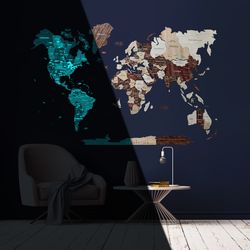 3D World Map Glow in The Dark  by Enjoy The Wood, World Map Wall Art, Travel Decor, Wedding Gift  by Enjoy The Wood