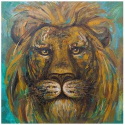 Lion painting art original acrylic art Lion gift 12 in wall art animals painting art Lion cat art