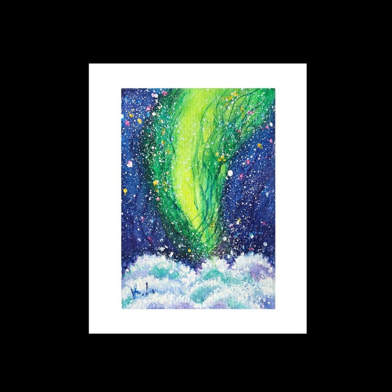 Aurorra Borealis Watercolor Painting ACEO Black Frame.jpg