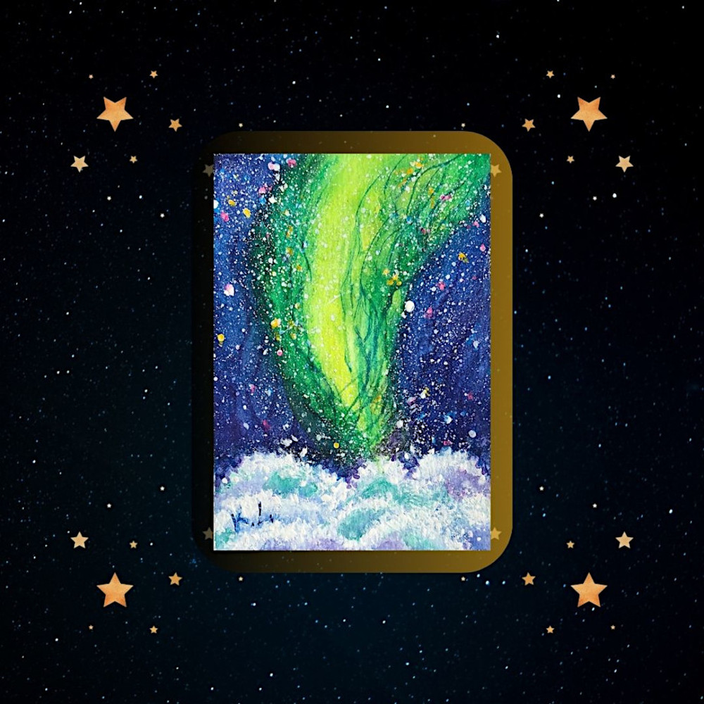 Aurorra Borealis Watercolor Painting ACEO Night Sky Frame .jpg