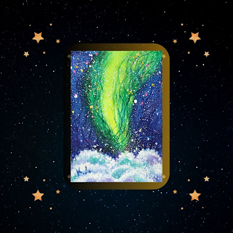Aurorra Borealis Watercolor Painting ACEO Night Sky Frame .jpg