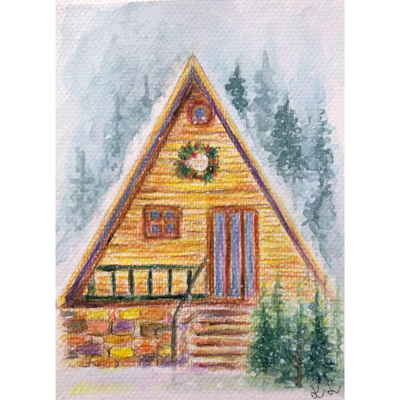 Log Cabin in the Woods Drawing Watercolor.jpg