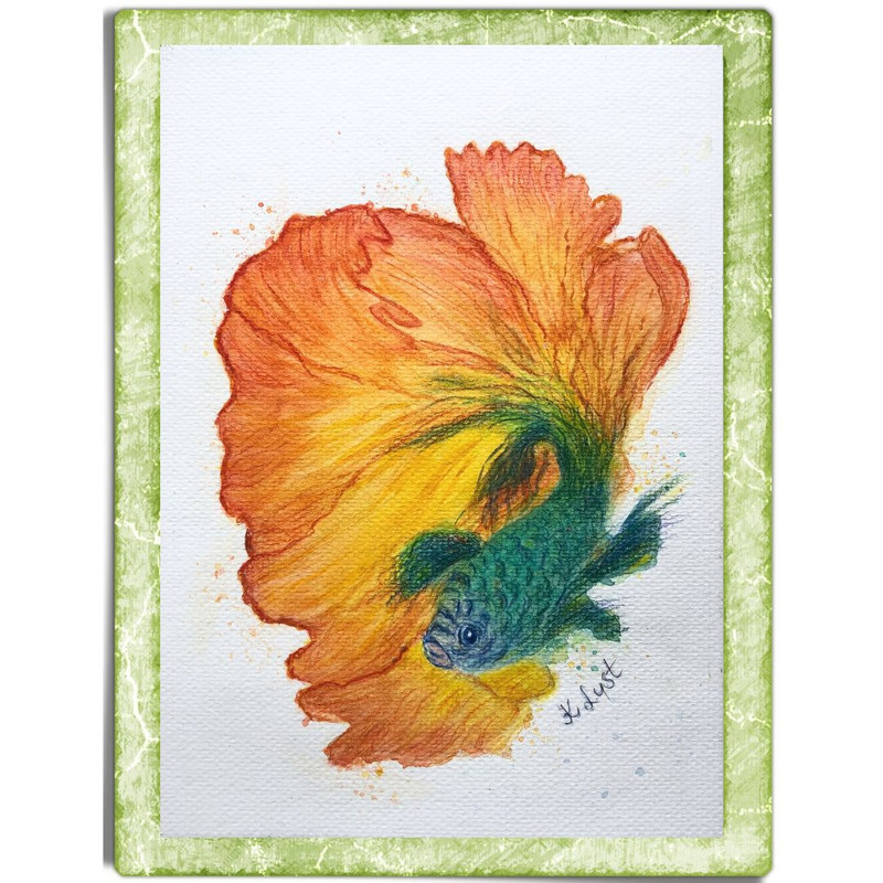 Tropical Fish Watercolor Painting Light Green Frame.jpg