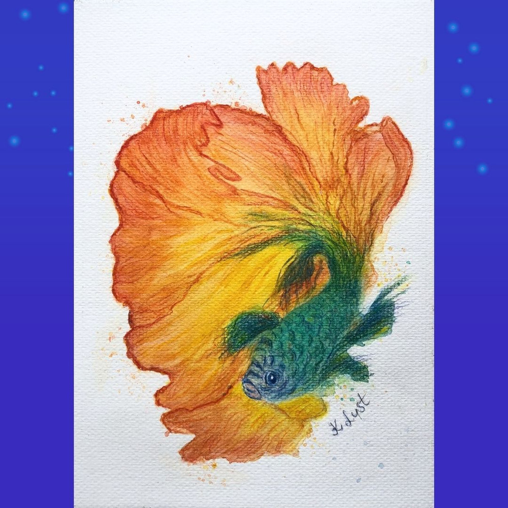 Tropical Fish Watercolor Painting on Blue Background.jpg