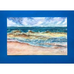 sea coast picture, watercolor painting, the black sea , original handmade, wall decor, affordable one of a kind art