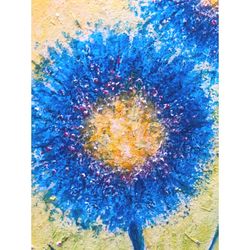 dandelion painting, acrylic fairy tale flower, handmade wall decor, floral original, painting cardboard, 7" x 5"