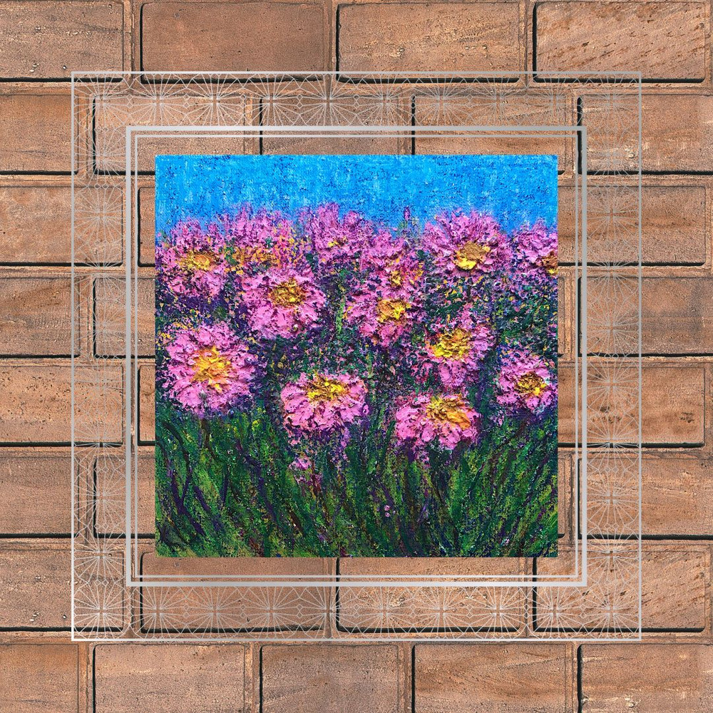 Flower Field Brick Wall Backgroundjpg