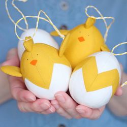 PDF Set of 4 Easter Ornaments (Easter Chickens and Easter Eggs) Sewing Pattern