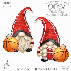 Gnome Basketball Player Clip Art. Sport. Cute Characters, Hand Drawn graphics. Digital Download. OliArtStudioShop