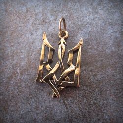 Handmade tryzub Ukraine bronze necklace pendant,handmade ukraine national symbol charm,ukrainian national emblem trident