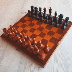 Antique wooden chess set 1955 - Russian 68 years old Soviet chess vintage