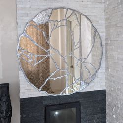 Asymmetrical mirror silver frame Decorative wall mirrors Aesthetic mirror Irregular mirror wall decor