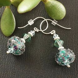 Teal Mint Green Earrings Lampwork Murano Glass Earrings Swarovski Crystal Dangle Sterling Silver Earrings Jewelry 5932