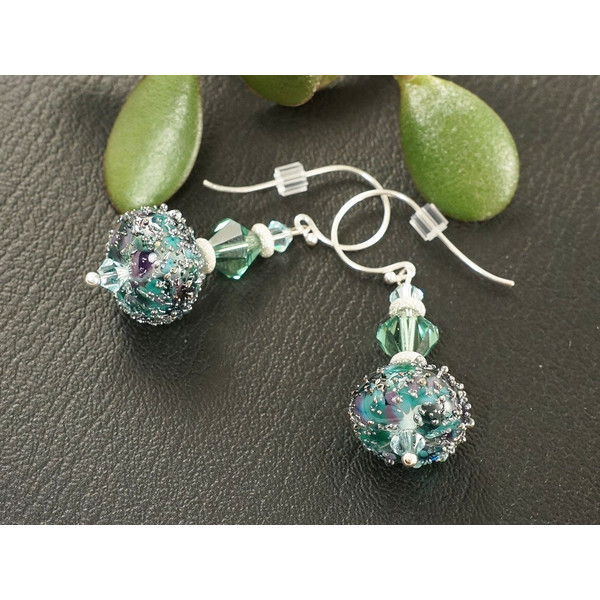 peacock-green-Murano-glass-earrings-handmade-green-glass-earrings-jewelry