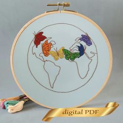 Butterflies in the world pattern pdf embroidery, Easy embroidery DIY