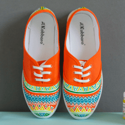 Orange Hand painted Sneakers with geometric ornament: Citrus, custom shoes for men and women