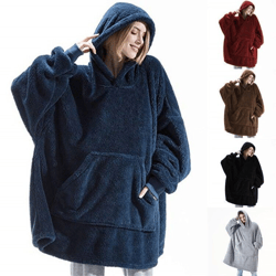 one size hoodie sweatshirt with big pocket tops sweater comfortable loose double-sided fleece thicker wearable blanket