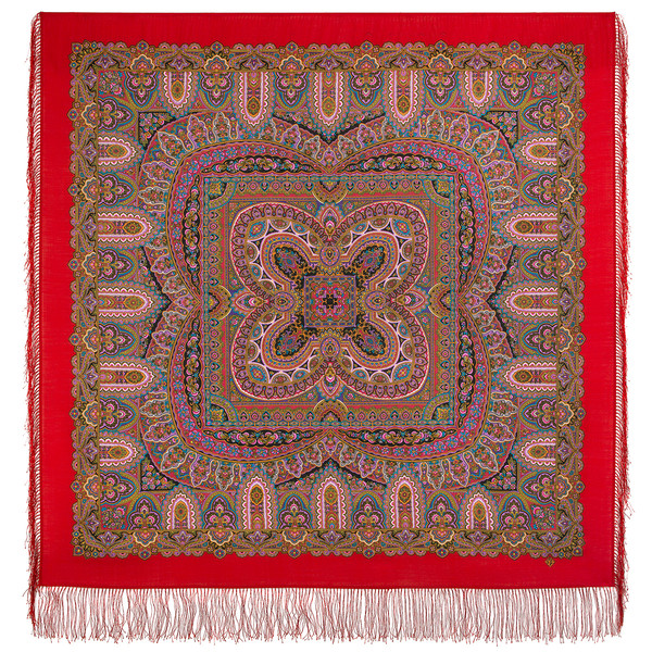 rare original pavlovo posad red wool shawl size 125x125 cm