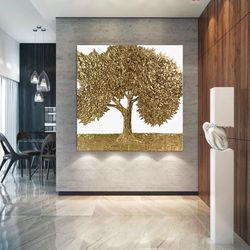 Money Tree Painting Gold Painting On Canvas Wall Art Painting Abstract Home Decor Wall Art Large Original Painting