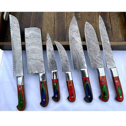 Stainless steel Chef knives, Of 7 Pieces, Custom Handmade, Handmade Chef knives Set ,Personalized Gift For Mother ,