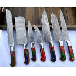stainless steel chef knives, of 7 pieces, custom handmade, handmade chef knives set ,personalized gift for mother ,