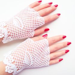 Wedding Lace Gloves Crochet Fingerless Bridal Gloves Handmade Summer Gloves Women's Victorian Lace Mitts Gift for Her