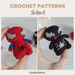 2-IN-1 Chibi Spider-Man & Venom Amigurumi Crochet Pattern PDF (ENG), Crochet Keychain Amigurumi Tutorial