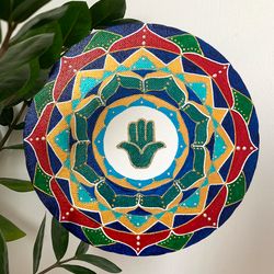 Colorful mandala Hamsa symbol | Sacred geometry art | Hand of Fatima decor