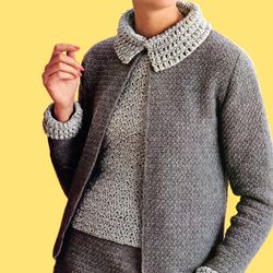 Vintage Crochet Pattern 213 Gray Suit Women