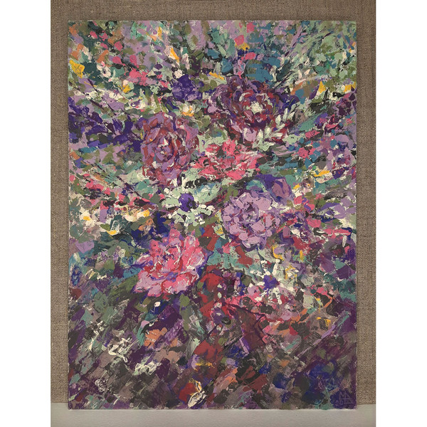 Purple Flowers. Original painting for bedroom or living room decor. Art size 13,8 by 10 inches.