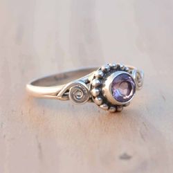 Amethyst Ring, Purple Crystal Silver Ring Women, Minimalist Jewelry, Silver Gemstone Ring, Handmade Gift For Women