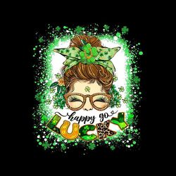 one lucky lunch lady messy bun irish st patricks day png