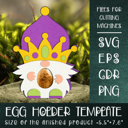 Mardi Gras King Gnome Egg Holder Template SVG