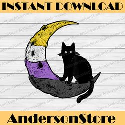 nonbinary moon space cat lgbt pride with nb non-binary flag lgbt month png sublimation design