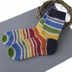 Colorful handmade socks. Kids wool socks. Striped socks for girl's or boy's.  Gift for kids.
