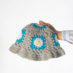 Crochet Summer Hat, Crochet Hat, Handmade Vintage Hat, Granny Square Crochet Hat