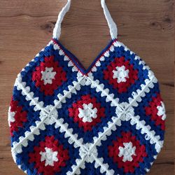 Crochet Granny Square Tote Bag, Crochet Patchwork Bag
