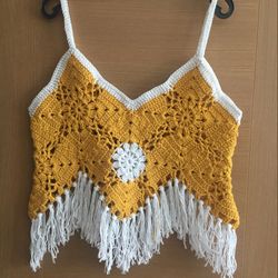 Crochet Daisy top, Gypsy Hippie Crochet top, Hippie Festival Fringe Crochet Top, Crochet Granny Square Top,