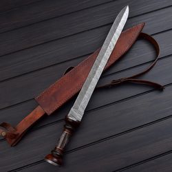 CUSTOM HANDMADE DAMASCSU STEEL ROMAN GLADIUS SWORD WITH LEATHER SHEATH, NEW SWORD, BEST SWORD, HAND FORGED SWORD