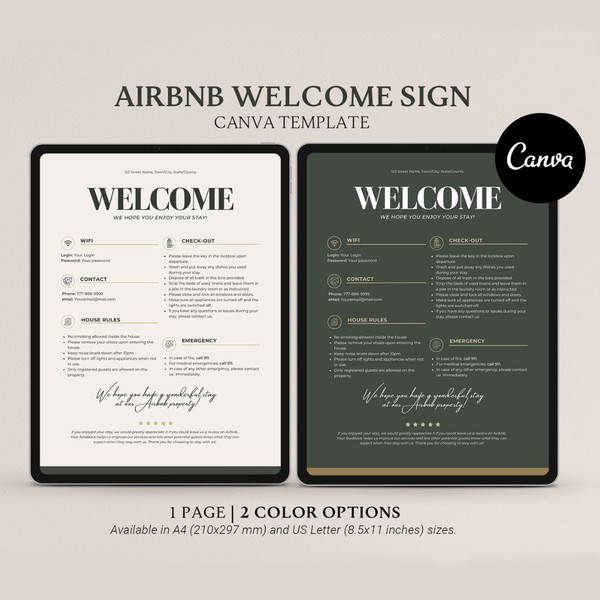 Minimalist Welcome Sign template for Airbnb VRBO Hosts, House Rules, Wi-Fi, Check-Out Info, Vacation Rental  (1).jpg