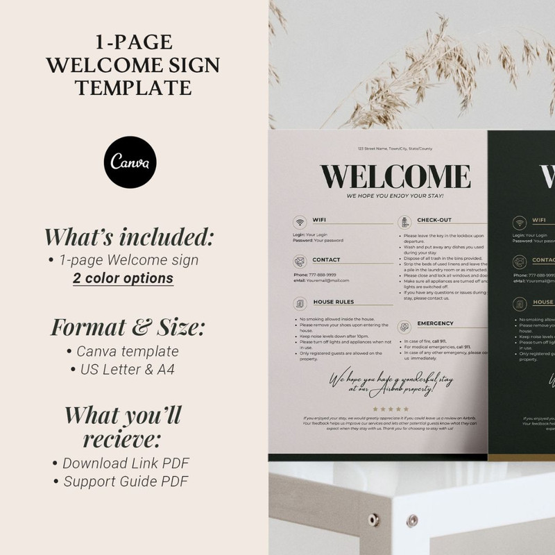 Minimalist Welcome Sign template for Airbnb VRBO Hosts, House Rules, Wi-Fi, Check-Out Info, Vacation Rental  (2).jpg