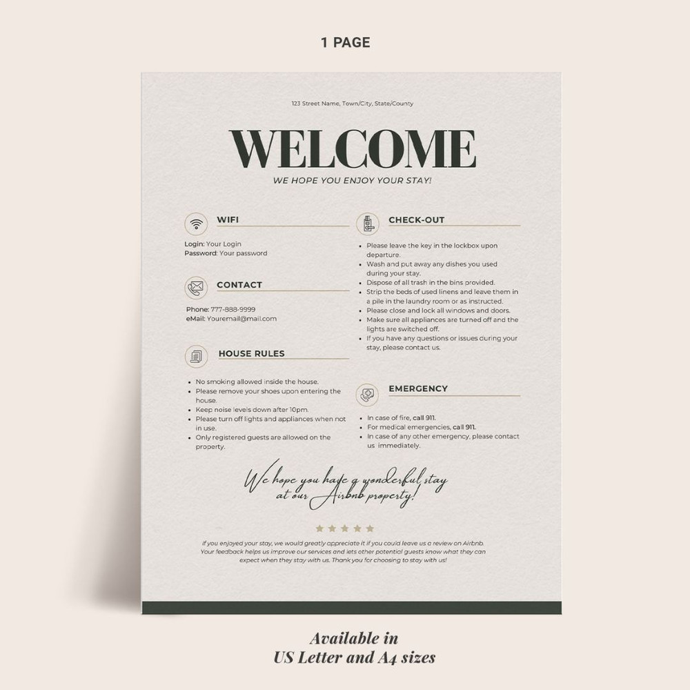Minimalist Welcome Sign template for Airbnb VRBO Hosts, House Rules, Wi-Fi, Check-Out Info, Vacation Rental  (3).jpg