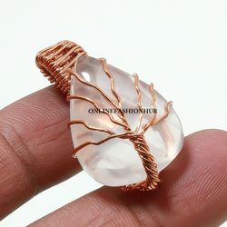 Most Beautiful !! Natural Rose Quartz Gemstone Copper Wire Wrap Tree Energy Pendant,  Wire Jewelry For Positivity