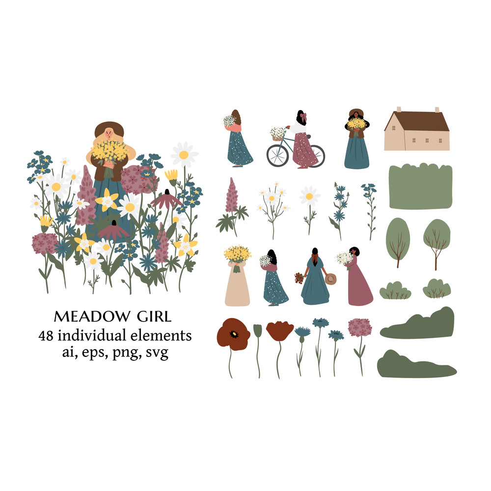 Wildflower meadow girl clipart-diy-illustration (1).jpg