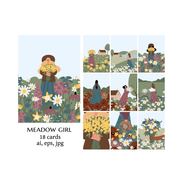Wildflower meadow girl clipart-card (1).jpg