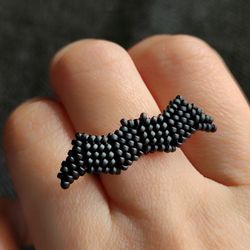 PDF tutorial bead Bat ring | Jewelry DIY | Weave bead bat pattern | Beading black bat ring