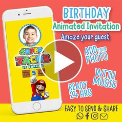 super mario bros party video invitation, video invitation, animated invitations, party invitations, super mario party