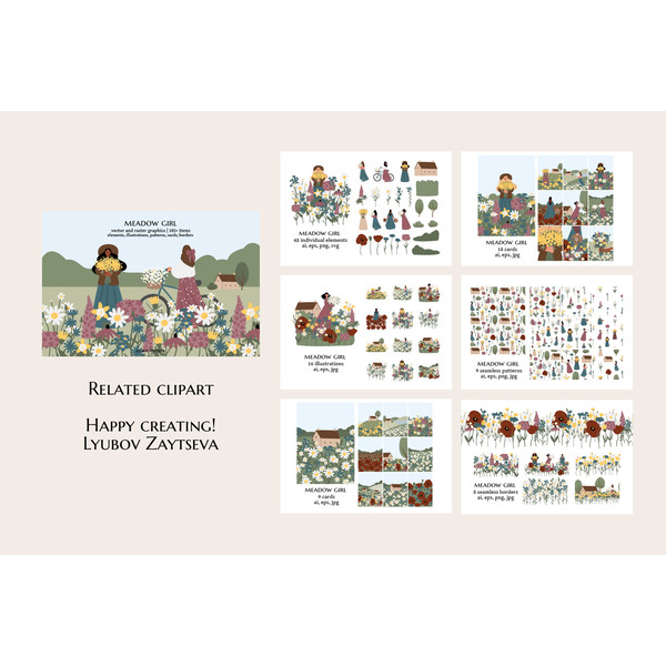 Wildflower meadow girl clipart-card (9).jpg